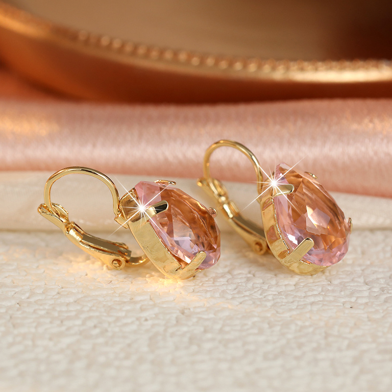 Pink CZ Teardrop Pendant Earrings, Sparkling Gemstone Gift